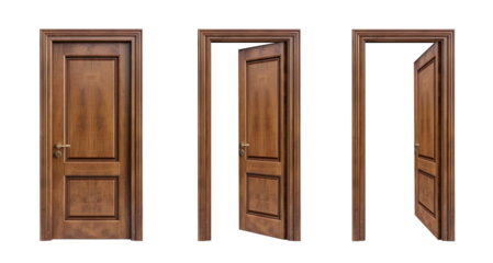 Transparent Wooden Door set. Open, Half Open, Ajar, Closed door clipart