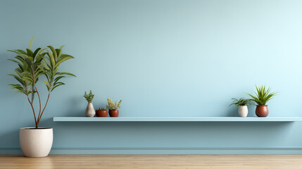 Empty room with plants and blue wall