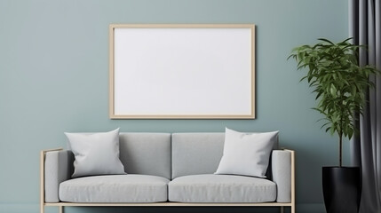 Frame mockup ISO A paper size Living room wall poster mockup Interior mockup with house background Modern interior design