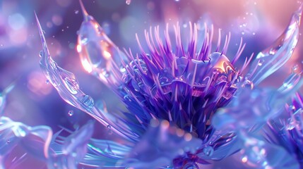 Fresh Fluidity of Thistle: Milk thistle petals in extreme macro, exhibiting a fluid, refreshing form. - obrazy, fototapety, plakaty