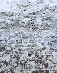 Snow on paving slabs in winter
