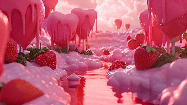 Sweet Fusion: Creamy River Blend of Banana Milk, Strawberry, and Cheese. Created by Generative AI