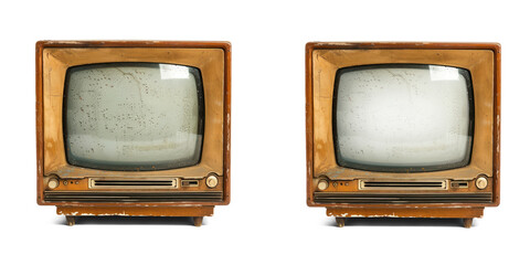 Classic old tv Transparent On and OFF screen. Transparent Vintage Television Cutout screen