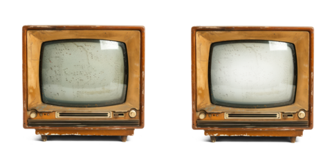 Classic old tv Transparent On and OFF screen. Transparent Vintage Television Cutout screen