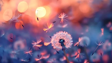 Fotobehang blurred nature background dandelion seeds parachute © James