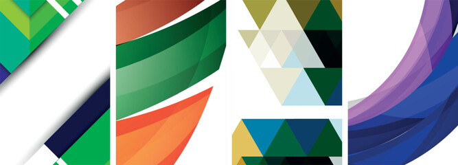 Obraz premium Vector posters - minimalist geometric abstract backgrounds, featuring circles, lines, and triangles in clean, modern design