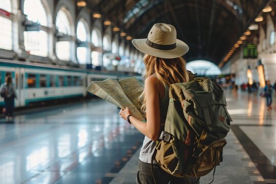 Tourist Travel Woman Looking At The Map