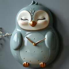 A clock object blue penguin.