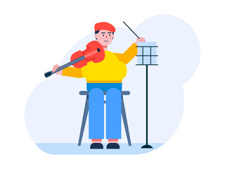 Man playing violin. Hobby vector illustration.