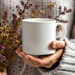 Woman Holding a Floral Coffee Mug on a Winter Day