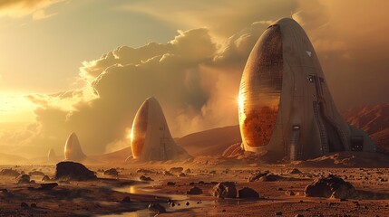 base on mars Animated concept of a Mars base for habitation and colonization of the planet.