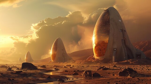 base on mars Animated concept of a Mars base for habitation and colonization of the planet.