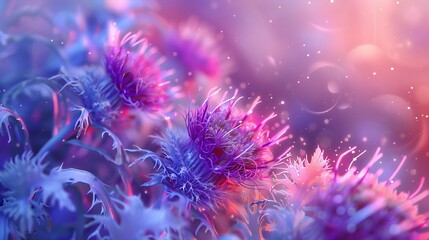 Warm Breeze, Cool Hues: Milk thistle blooms bathe in the warmth of the sun, adorned with cool tones that bring a sense of tranquility. - obrazy, fototapety, plakaty