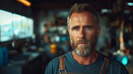 Obraz premium Mechanic in a garage looking at camera