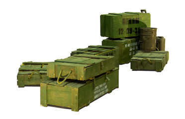 Isolated military truck on white background with tank and gun model