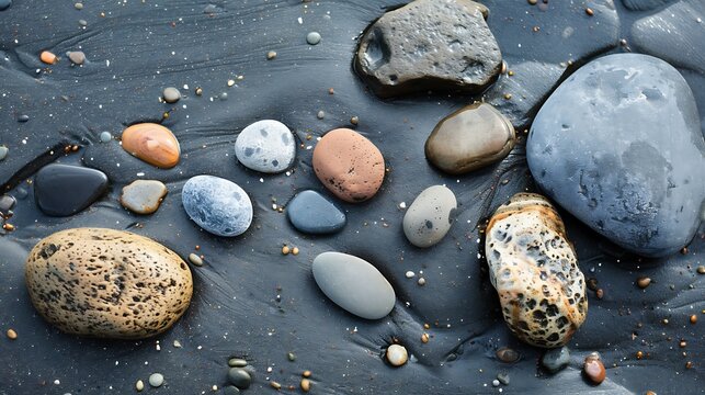 several different sized rocks surrounding a tiny pebble
