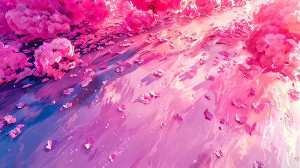 Ethereal Watercolor Fantasy, A Dreamlike Fusion of Pink and Blue, The Artistic Whispers of Spring