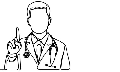 Fototapeta premium Continuous one black line art hand drawing doctors. National doctor day concept vector illustration on white background with copy space