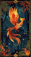 Obraz na płótnie Canvas Phoenix with Flame In Frame Illustration