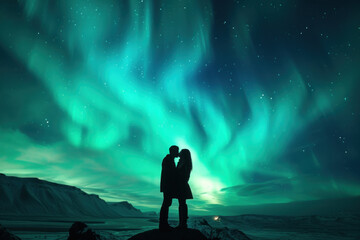  Silhouette of a Couple Embracing Under the Majestic Northern Lights