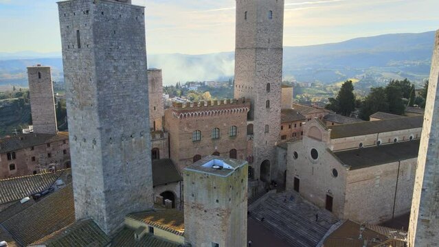Aeria view beautiful San Gimignano,  historical center with impressive medieval archiecture.
