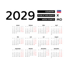 Calendar 2029 German language with Liechtenstein public holidays. Week starts from Monday. Graphic design vector illustration.