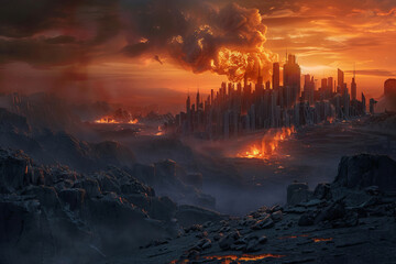 Fantasy City Destroyed in Flame