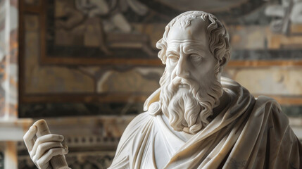 A marble statue of a generic greek philosopher