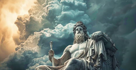 A magnificent statue of Zeus, the leader of the ancient greek gods - obrazy, fototapety, plakaty