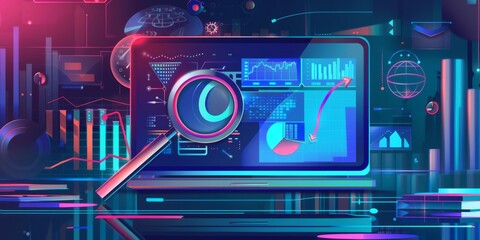 Magnifying Glass with Infographic business analysis illustration