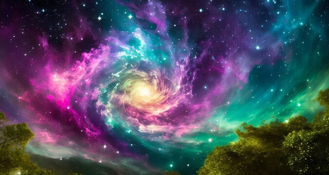 Generate a mesmerizing and vibrant image of a colorful space galaxy cloud nebula