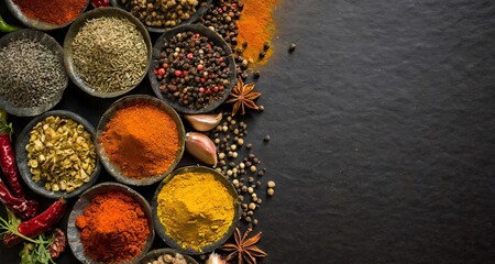 vibrant Indian spices against black background