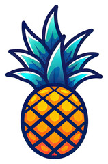 Exotic Pineapple Fruit - Flat Logo Vector Cartoon. Isolated on a Transparent Background. Cutout PNG.