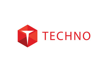 Letter T in hexagonal for techno logo design icon - obrazy, fototapety, plakaty
