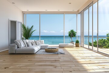 Sea view Luxury Living Room with White Sofa
