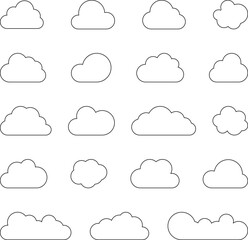 Clouds line icons set. Storage solution UI, web element, networking, databases, software sign, cloud and meteorology symbol concept. Vector isolated illustration.