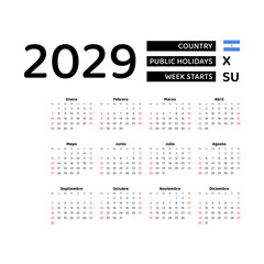 Calendar 2029 Spanish language with Nicaragua public holidays. Week starts from Sunday. Graphic design vector illustration.