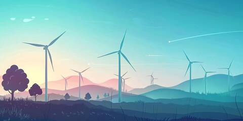 Windmill Turbines Illustration - obrazy, fototapety, plakaty