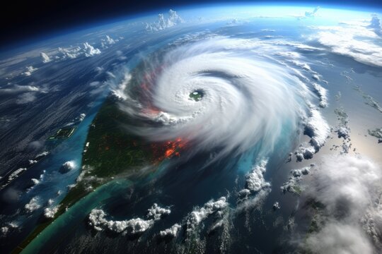 strong wind hurricane та island flood disaster, Hurricane in Florida state of United States, Ai generated