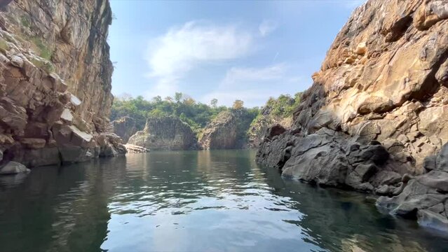 A shot of Bhedaghat Boating Point in Jabalpur, Madhya Pradesh, India 
