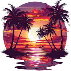 Fototapeta na wymiar tropical island with palm on isolated background