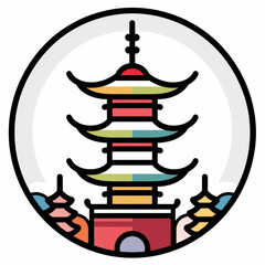 Japanese Icon Pagoda Minimalistic Circle Black Lines