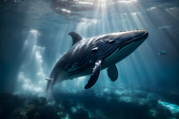 A giant whale swimming undersea