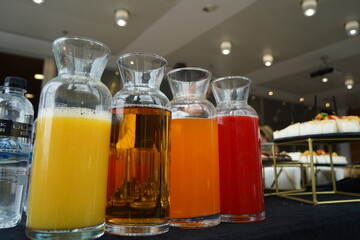 Soft drinks with different flavors are on the table