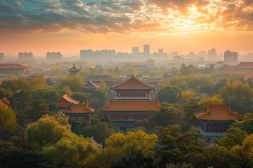 Zelfklevend Fotobehang Peking chinese temple at sunset