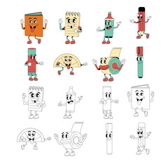 Pencil Book Retro Mascot
