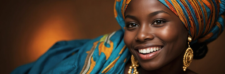Young dark-skinned girl in traditional clothes smiling. Selective focus