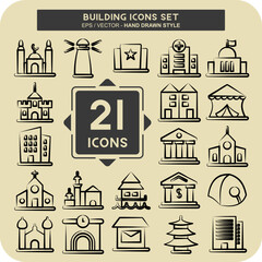 Icon Set Building. suitable for education symbol. hand drawn style. simple design editable
