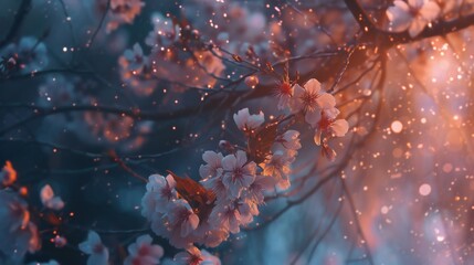 Eternal Spring: In the heart of winter, sakura blossoms herald the promise of eternal spring, their blossoms a beacon of hope and renewal. - obrazy, fototapety, plakaty