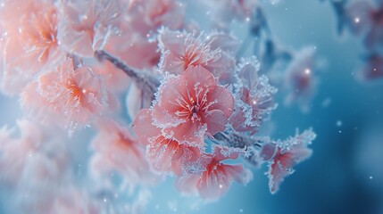 Frost-Touched Sakura: A wintry wonderland cradles delicate petals, kissed by the frost's embrace.